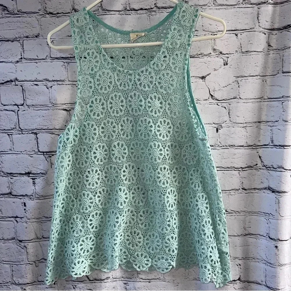 Urban Outfitters Pins and Needles Light Blue Crotchet Sleeveless Tank Size Large